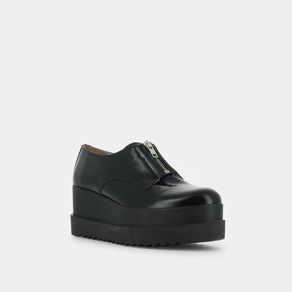 Platform derbies with zip in black leather | amante