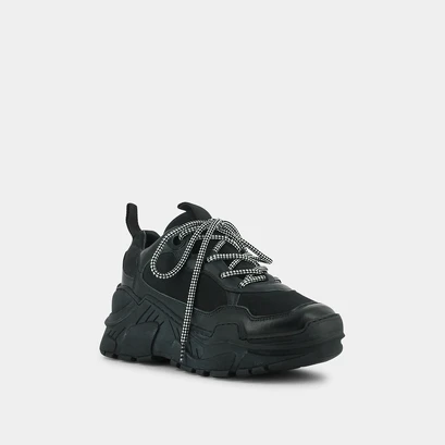 Sneaker-style dad shoes with chunky sole in black leather and textile | gasby