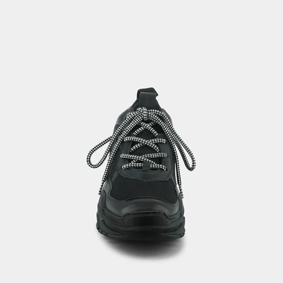 Sneaker-style dad shoes with chunky sole in black leather and textile | gasby