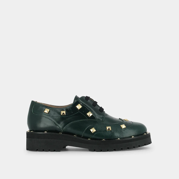 Derbies with golden studs in green leather | AIVA