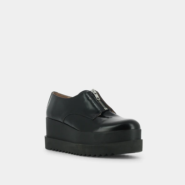 Platform derbies with zip in black leather | AMANTE