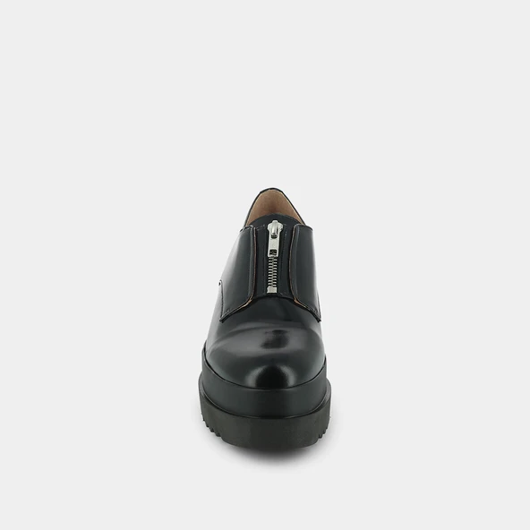 Platform derbies with zip in black leather | AMANTE