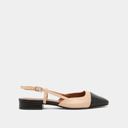 Open back ballet flats in black and beige | DHAPOU