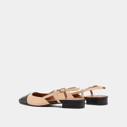 Open back ballet flats in black and beige | DHAPOU