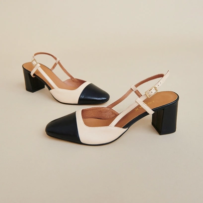 Mary Janes with heel in black and beige leather | DHAPOP