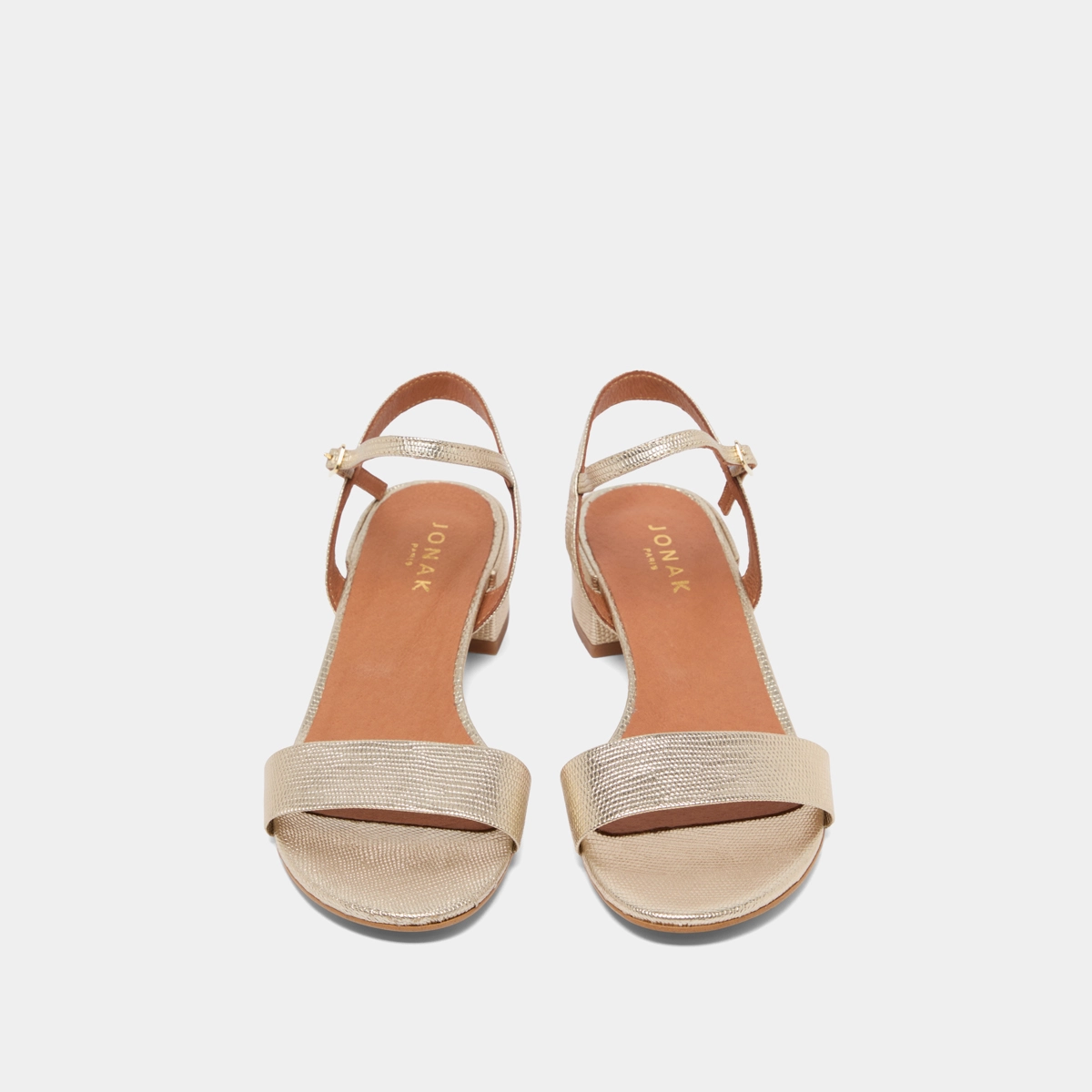 Sandals with square heel in gold snakeskin-effect | VIA