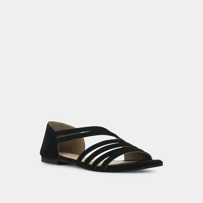 Flat sandals with slender straps in black velvet | whisk