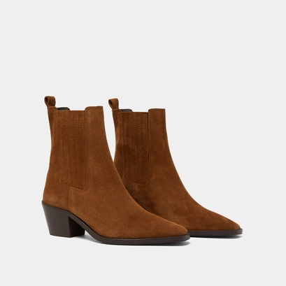 Heeled boots with gathers in brown suede | birman