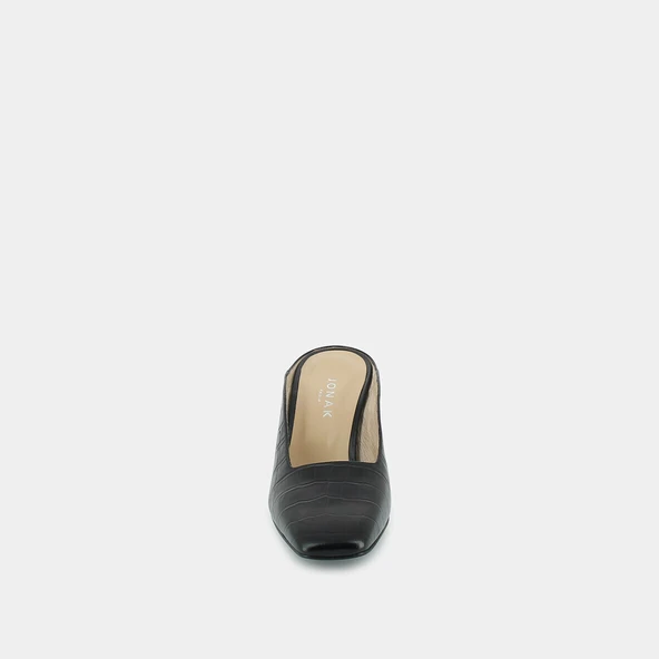 Mules with slanted heel in black crocodile skin | DJOHAN
