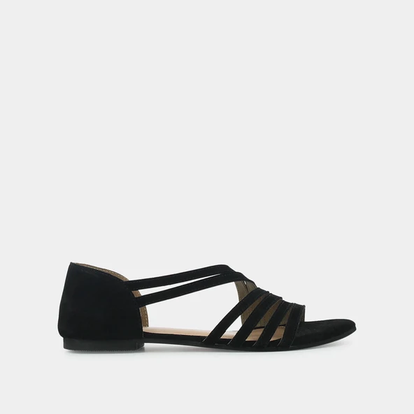 Flat sandals with slender straps in black velvet | WHISK