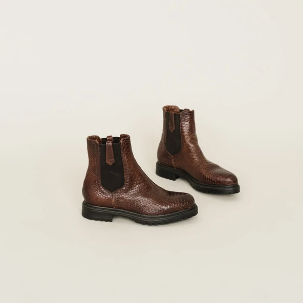 Flat boots in cognac reptile | CANDIDE