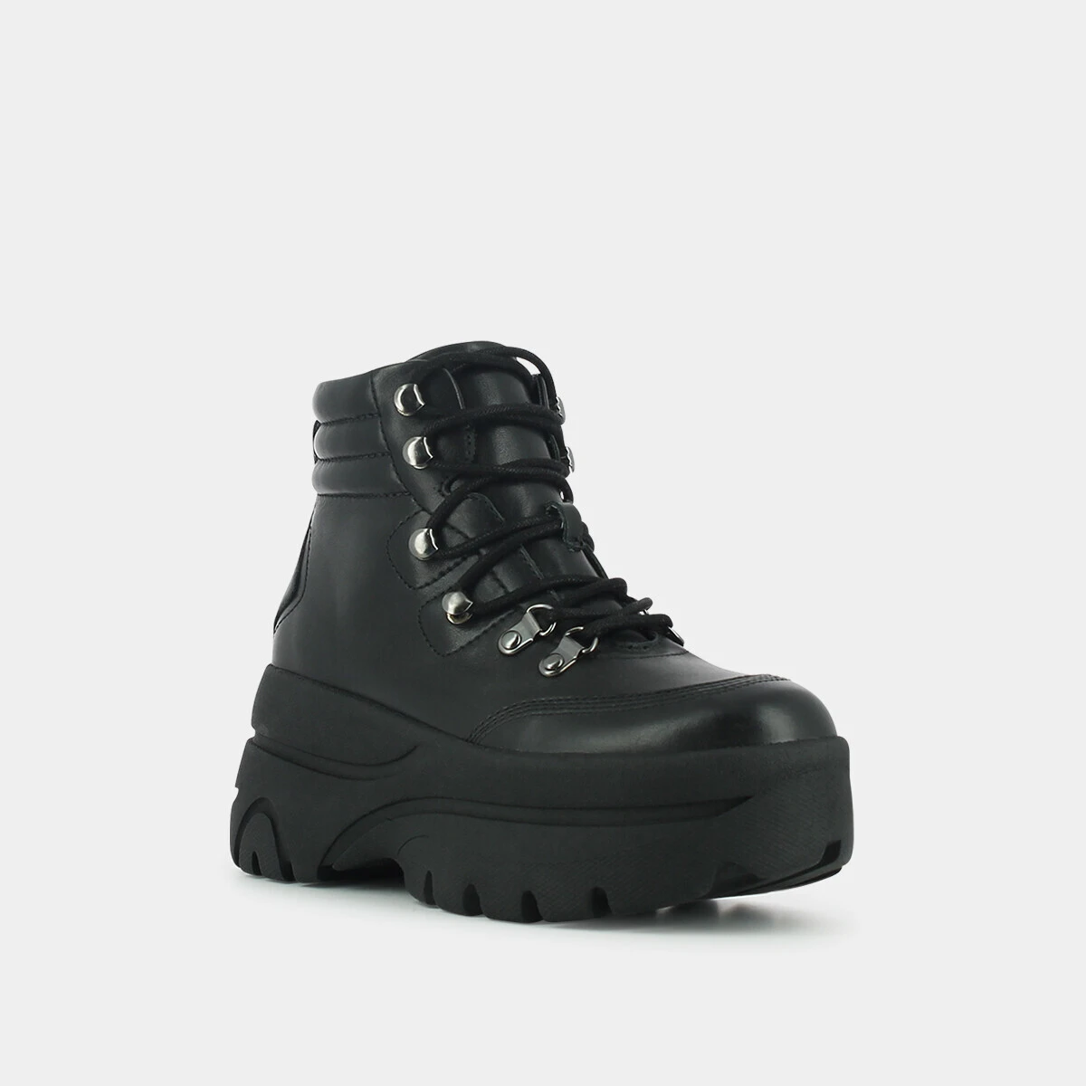 Platform lace-up boots in black leather | GASTON