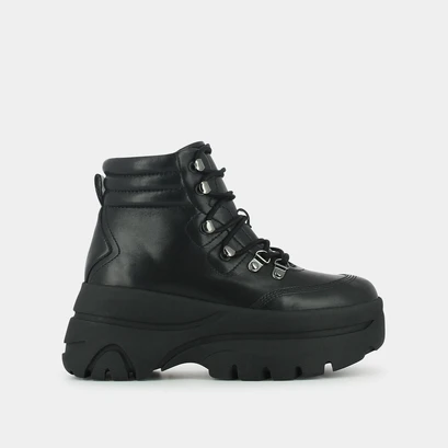 Platform lace-up boots in black leather | gaston
