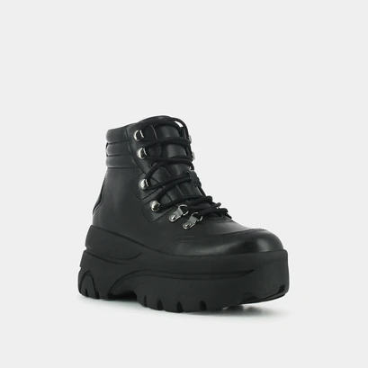 Platform lace-up boots in black leather | gaston