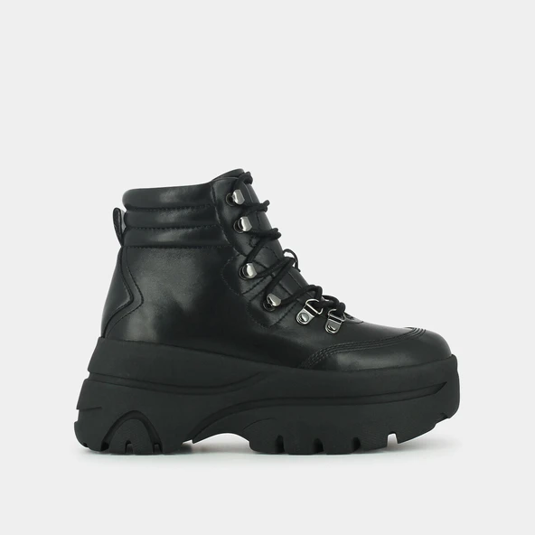 Platform lace-up boots in black leather | GASTON