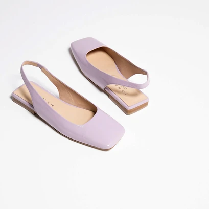 Square toe ballet slingback in lilas patent leather | ducino