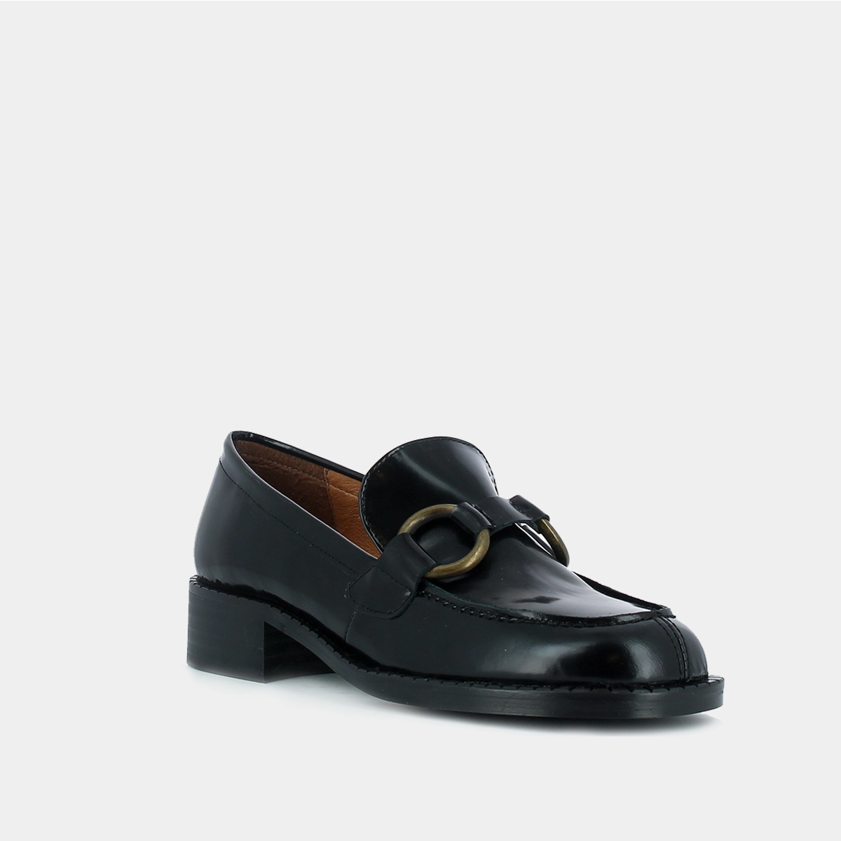 Loafers with buckles in black leather | BELINDA