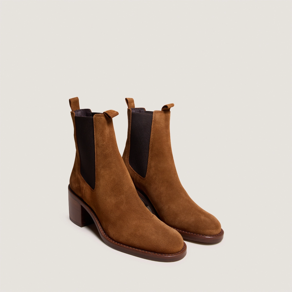 Heeled boots in cognac suede | BERTILLE