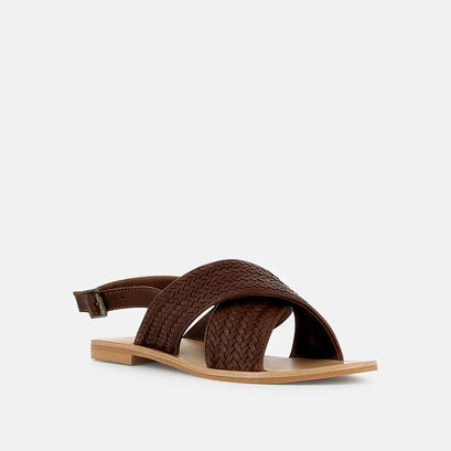 Flat sandals with broad straps brown
