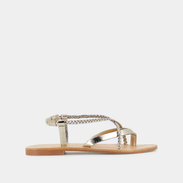 Sandals with braided straps in platine leather | WARREN