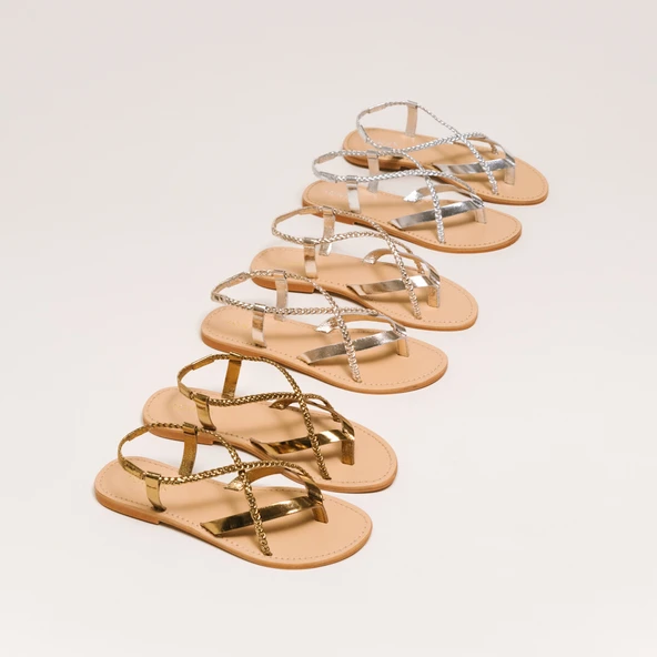 Sandals with braided straps in platine leather | WARREN