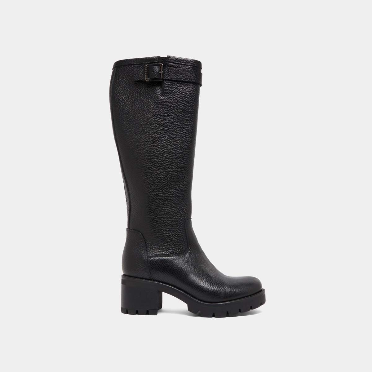 Boots with notched sole and buckle in black grained leather | MIDAS