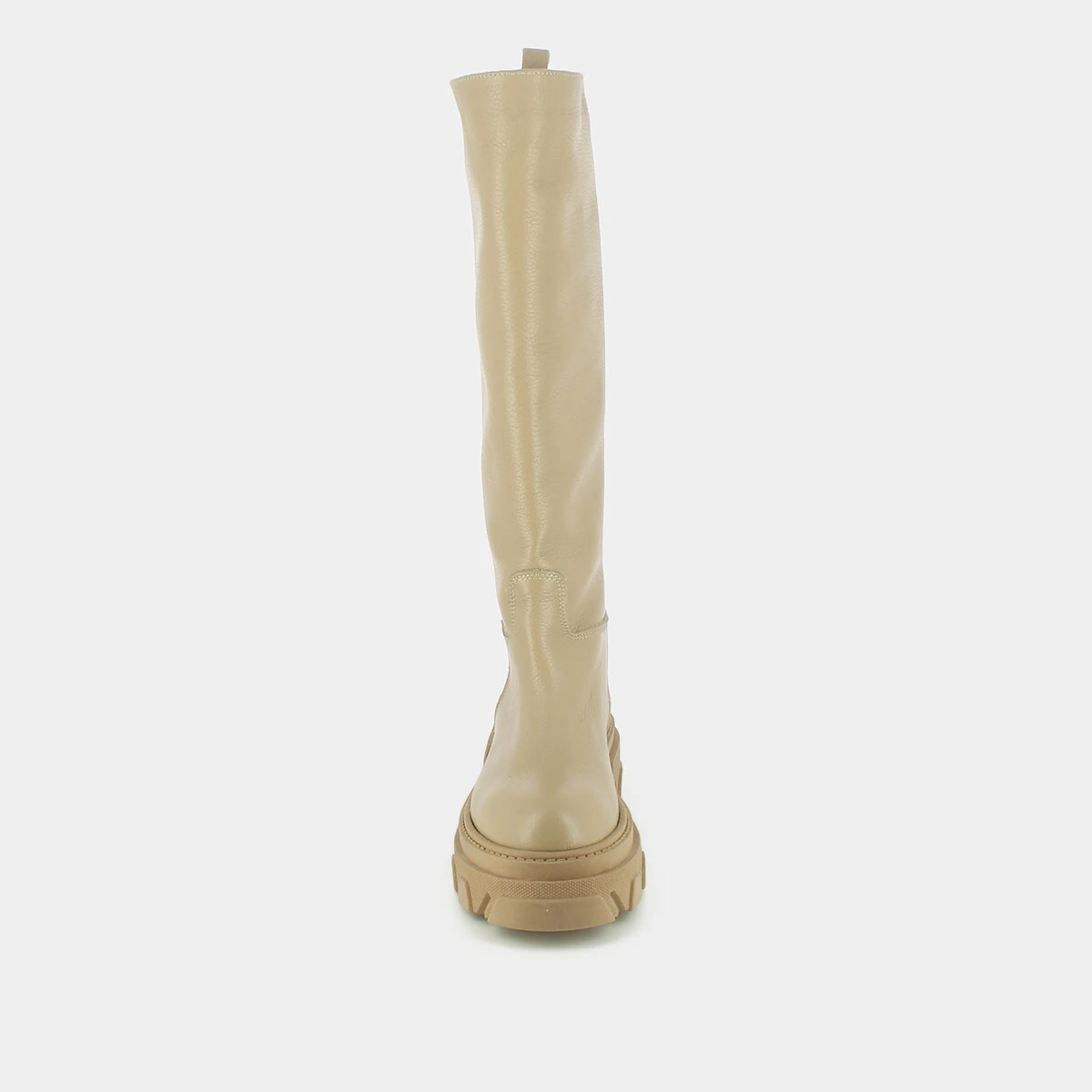 Boots with notched soles in beige grained leather | ROCKET