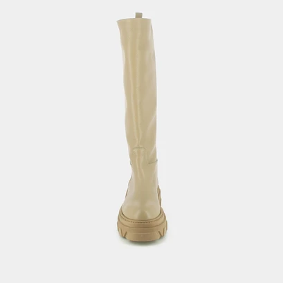 Boots with notched soles in beige grained leather | rocket
