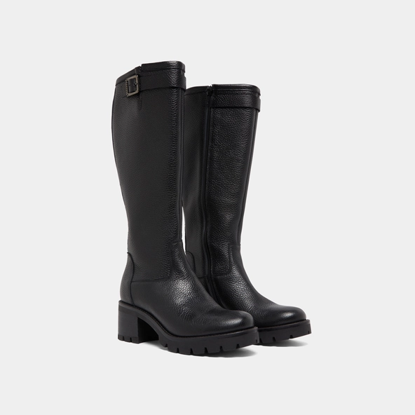 Boots with notched sole and buckle in black grained leather | MIDAS