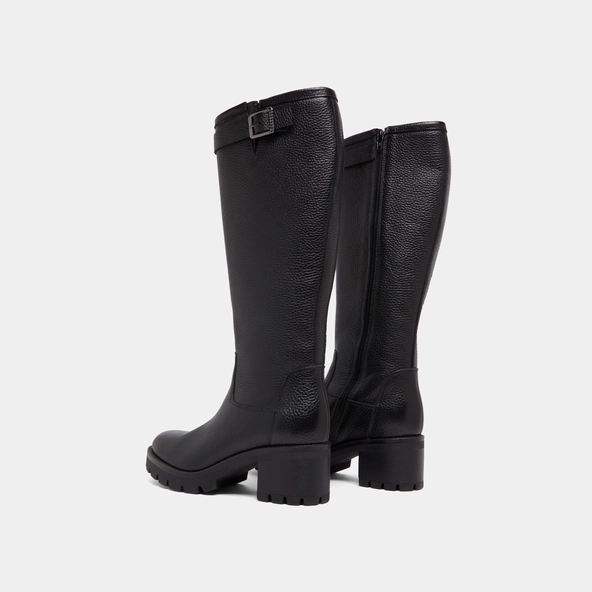 Boots with notched sole and buckle in black grained leather | MIDAS