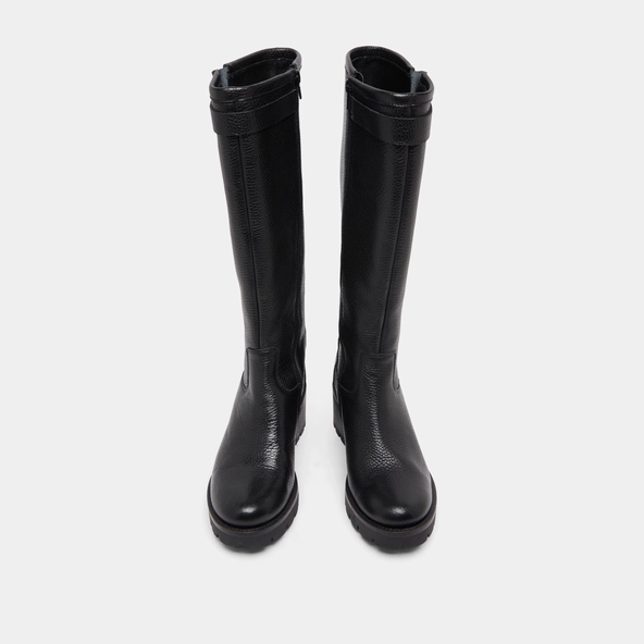Boots with notched sole and buckle in black grained leather | MIDAS
