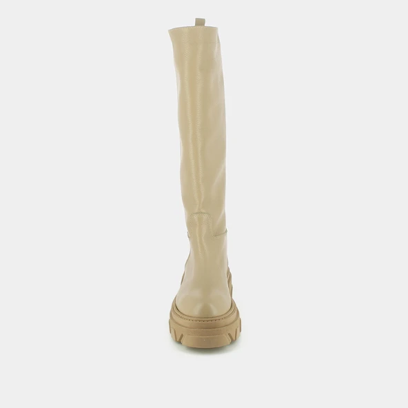 Boots with notched soles in beige grained leather | ROCKET
