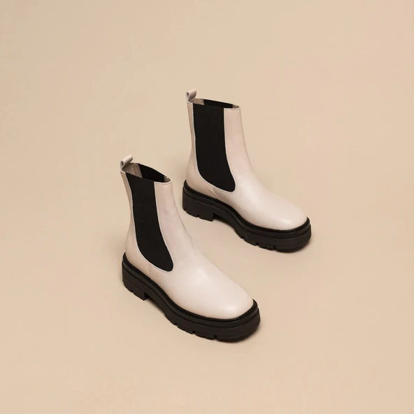 Platform lowboots in ecru leather | PICUS