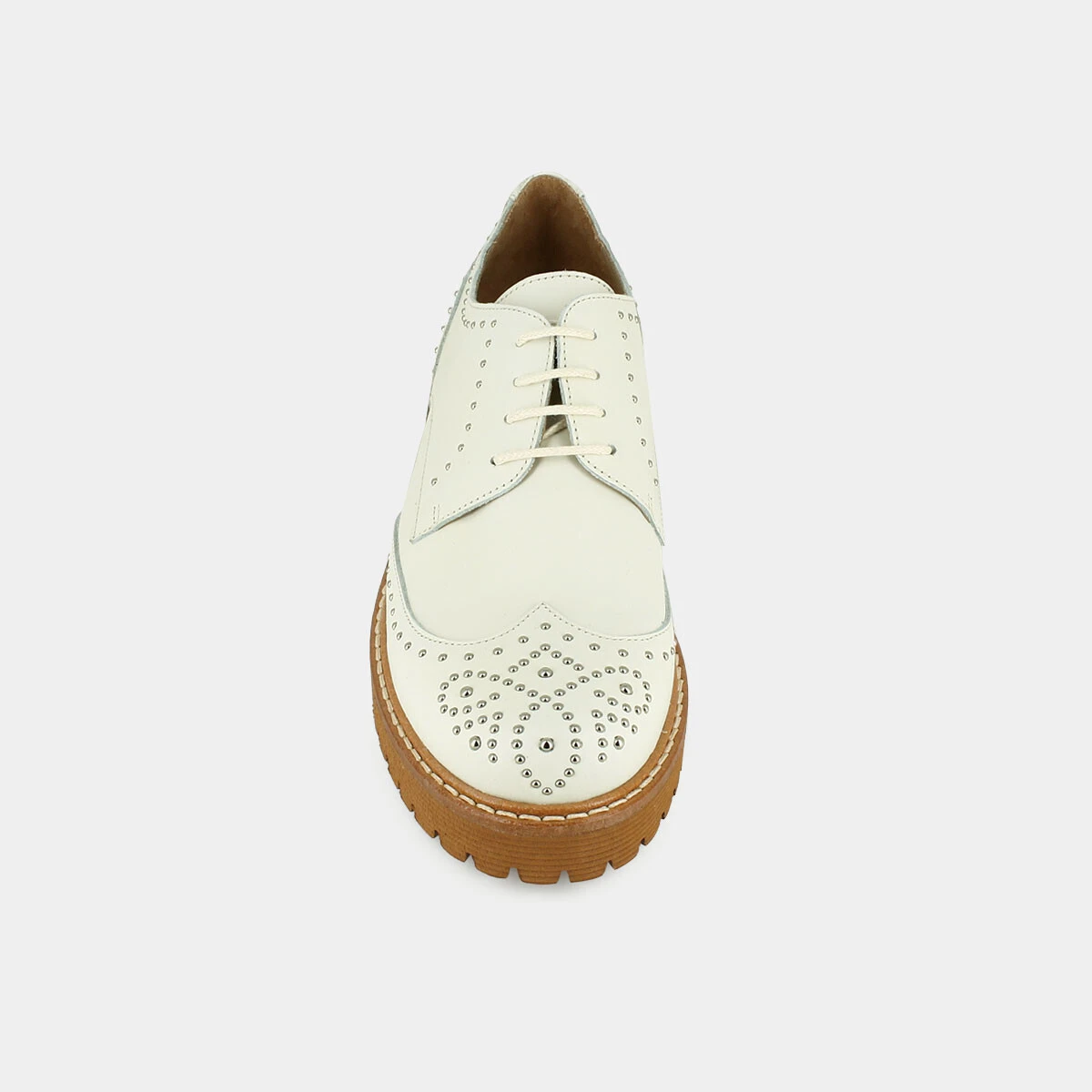 Ecru leather derbies with ornate toe | ABIBO