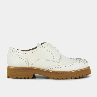 Ecru leather derbies with ornate toe | abibo