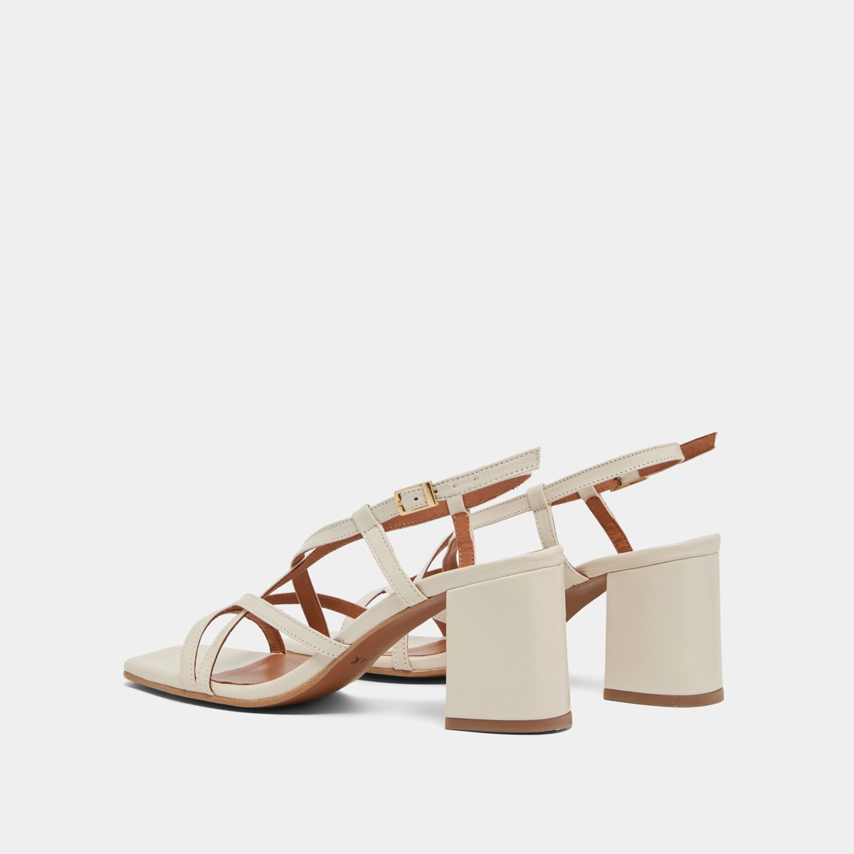 Square toe flanged heeled sandals in ecru leather | VERLAINE
