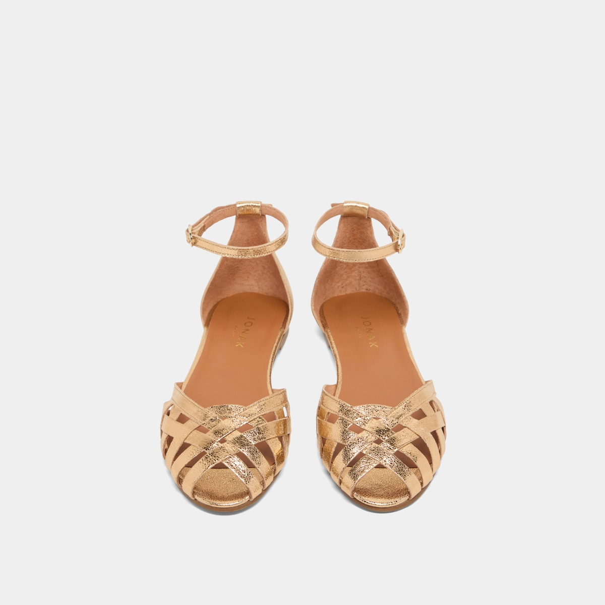 Sandals with flat heel in gold leather | DOO