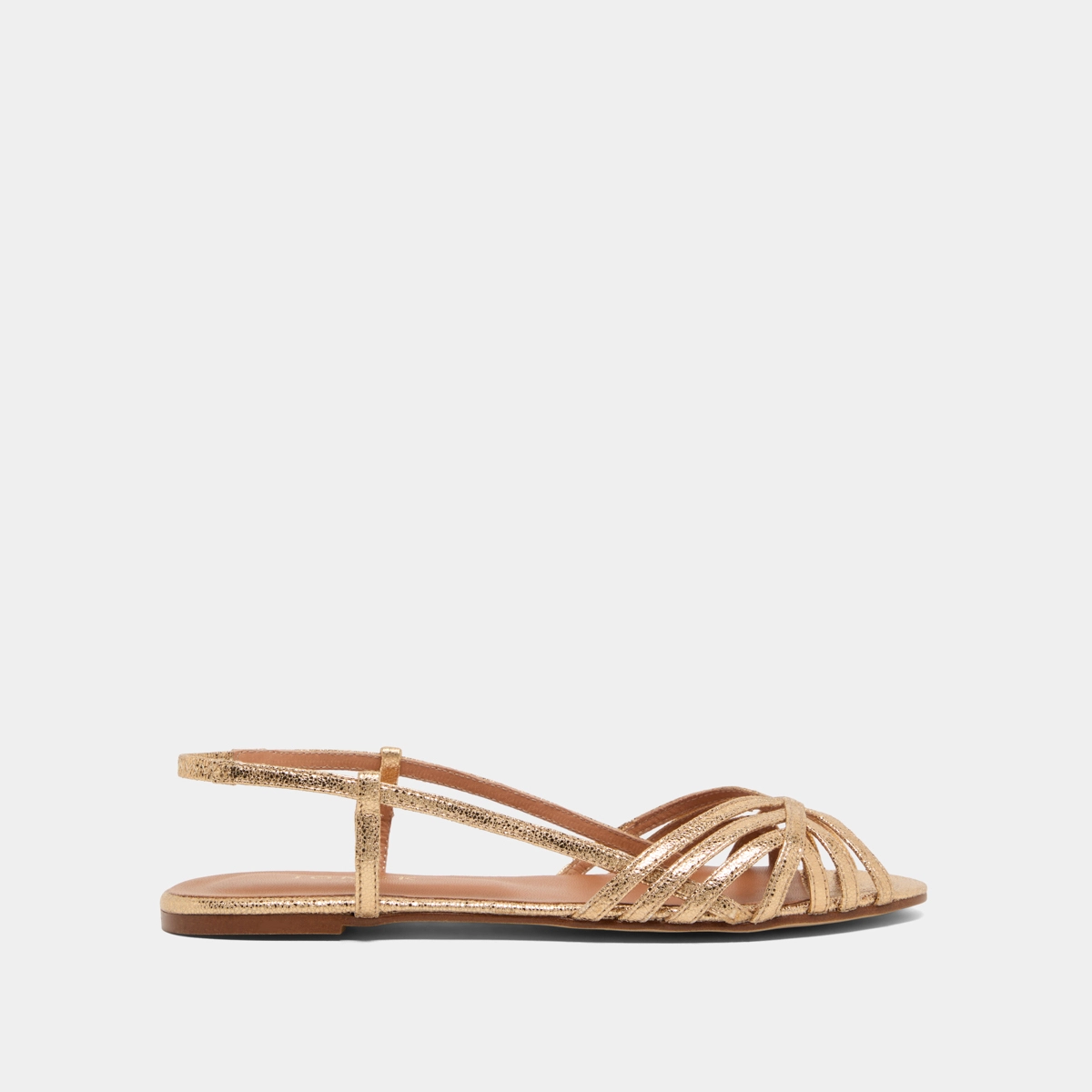 Open toe flat sandals in dark gold cracked leather | DELUCK