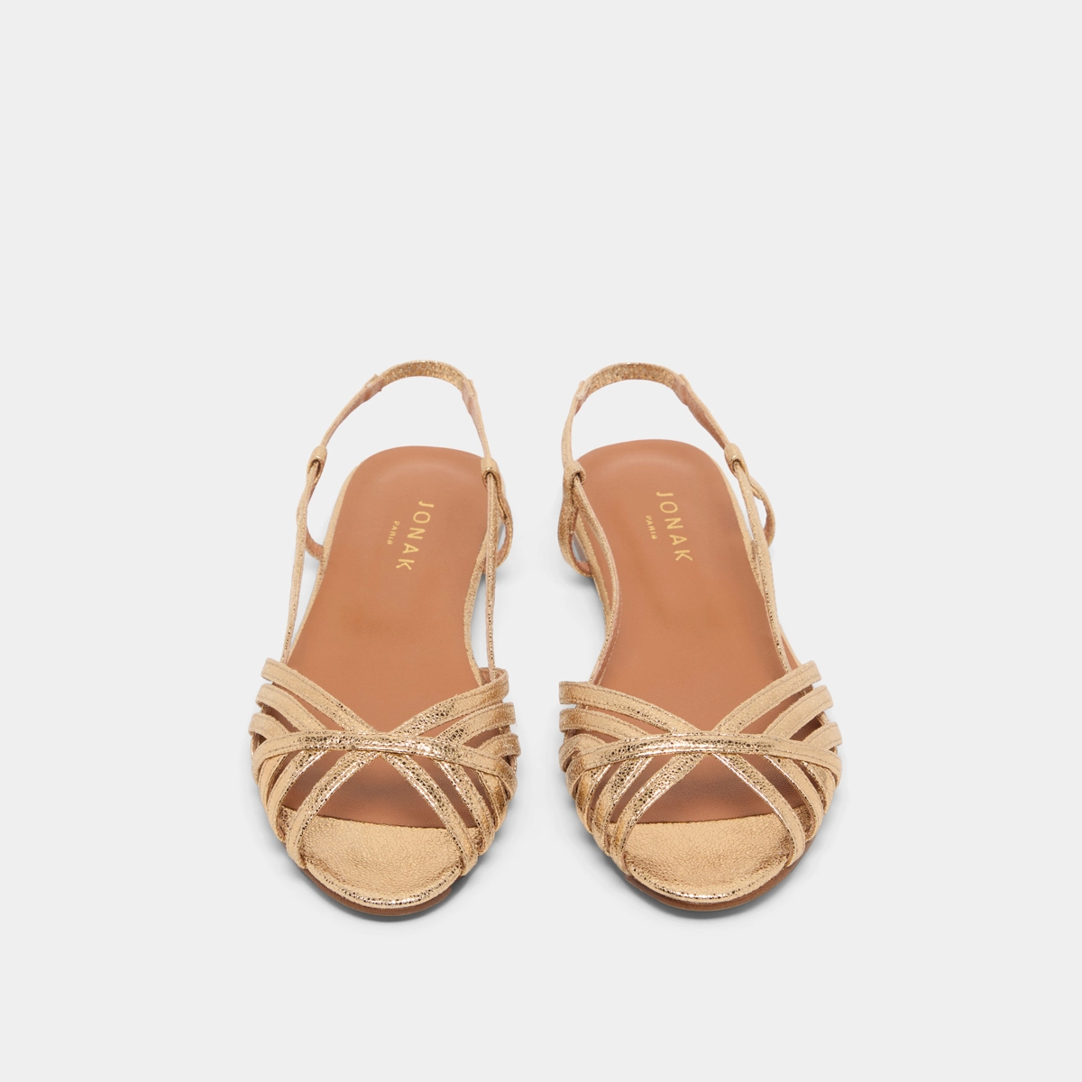 Open toe flat sandals in dark gold cracked leather | DELUCK