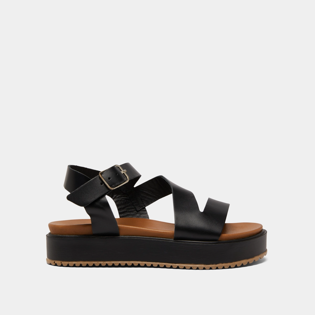 Platform sandals with straps in black leather | ISAURE