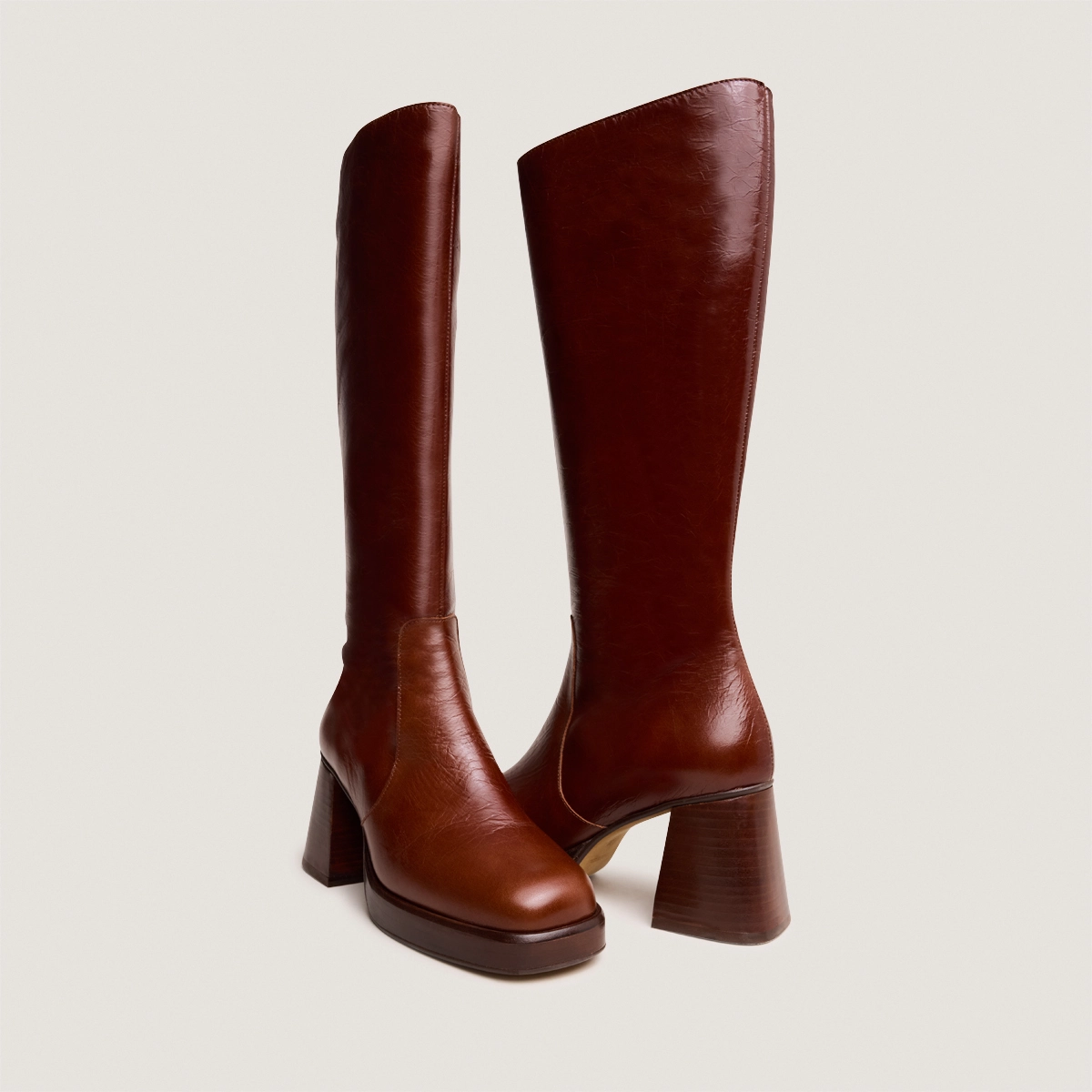 Platform boots in distressed brown leather | BETINA