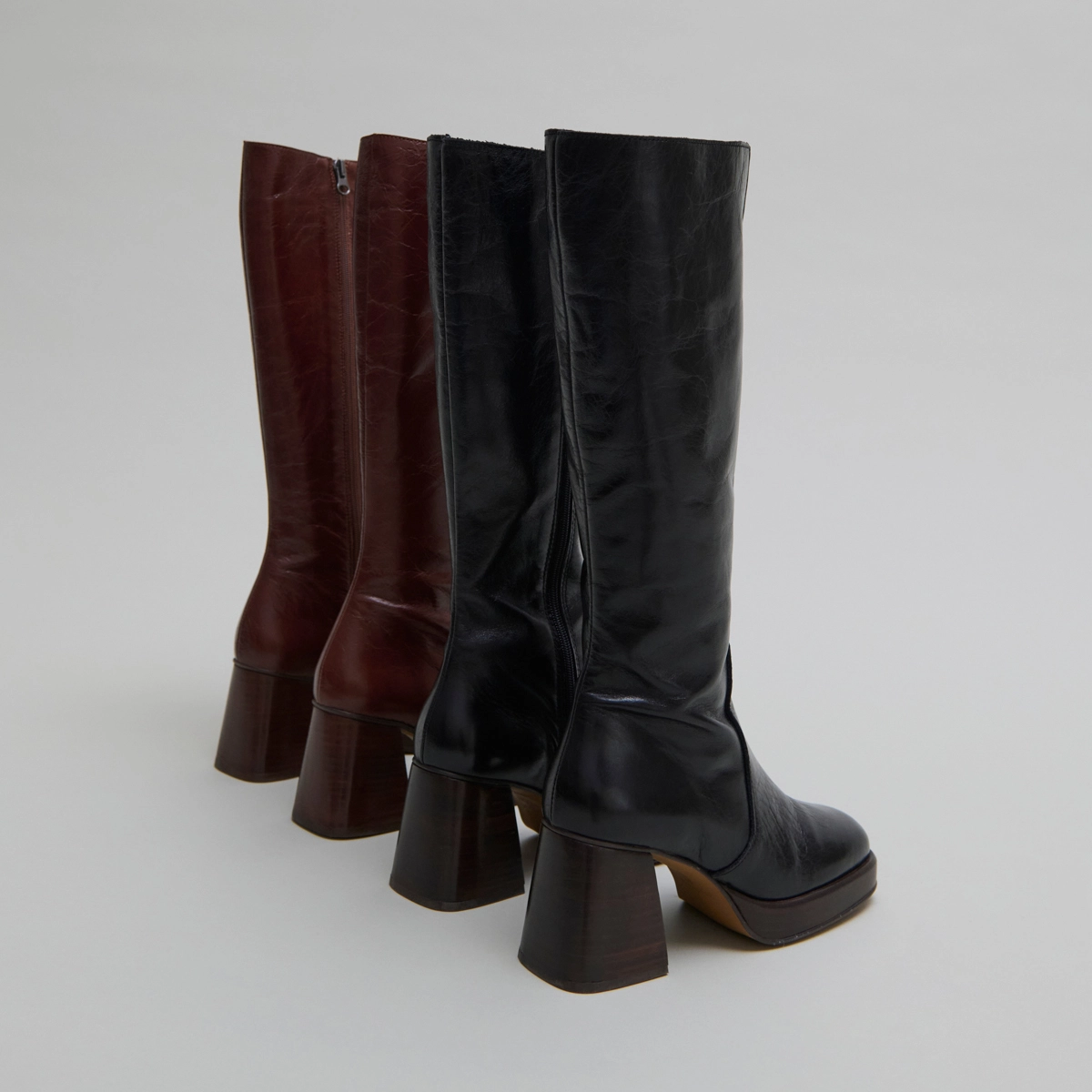 Platform boots in distressed brown leather | BETINA