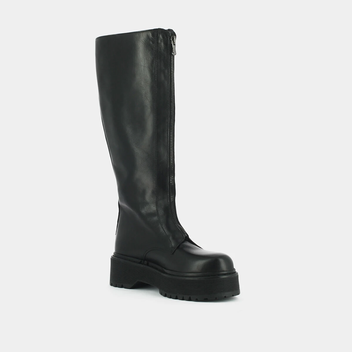 Lowboots with platform and zip closure in black leather | RALPH