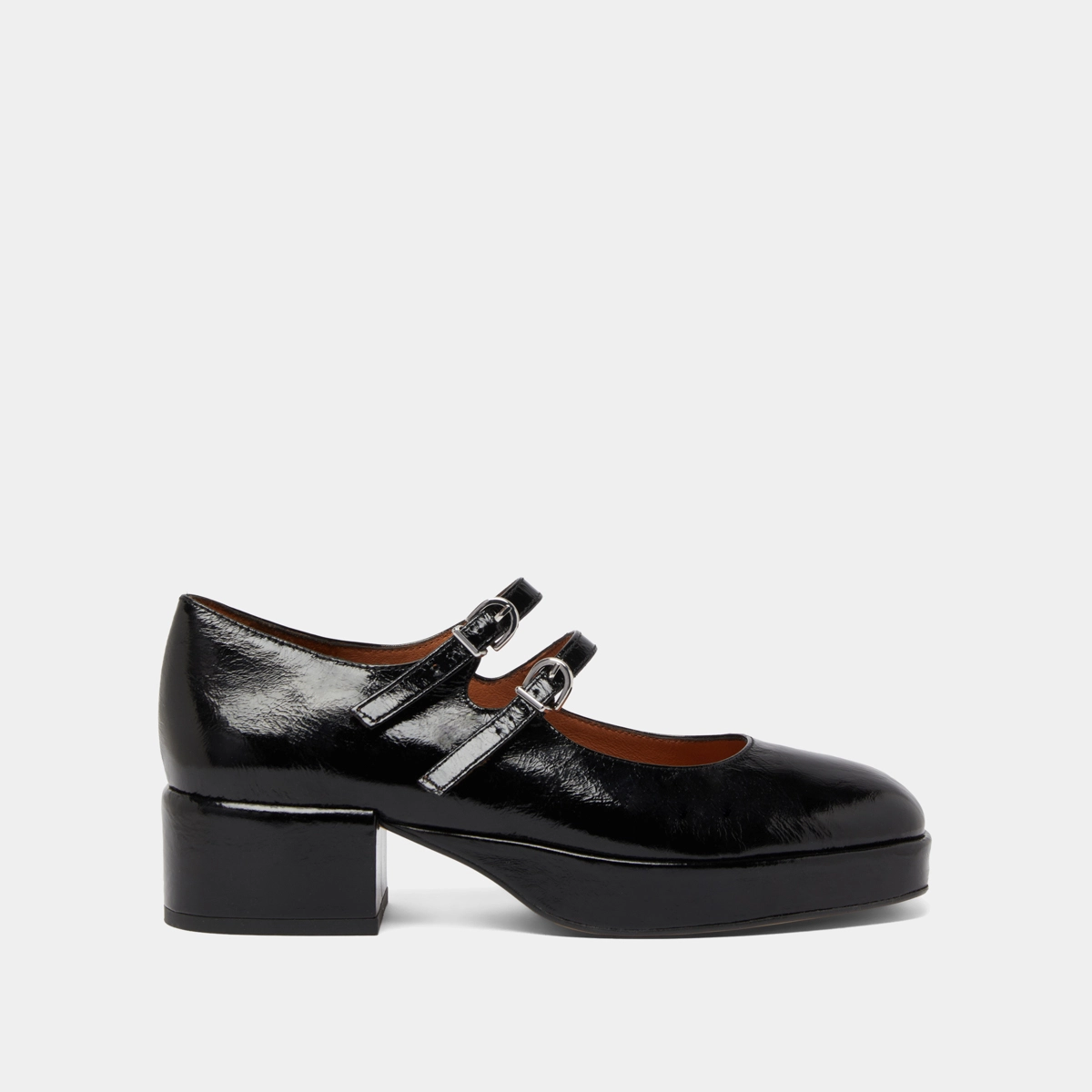 Heeled mary janes with straps in black leather | VICTORIA