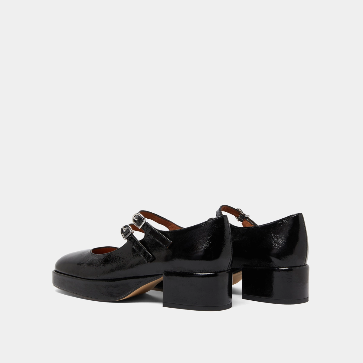 Heeled mary janes with straps in black leather | VICTORIA