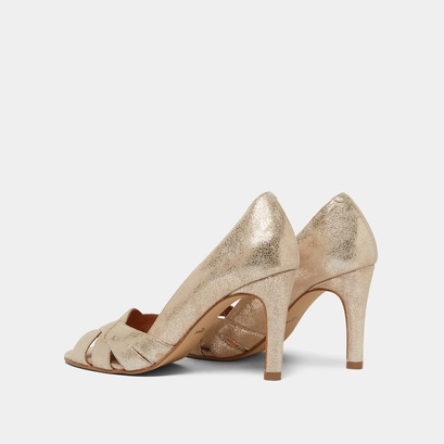 Open heels with crossed straps in laminated platinum velvet | dalby