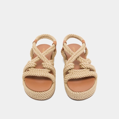 Sandals with cross-over straps in beige rope | wael