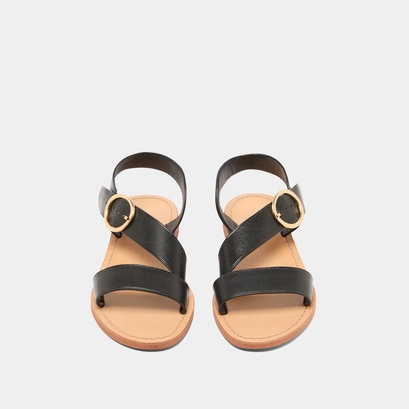 Asymmetrical sandals in black leather | wablo