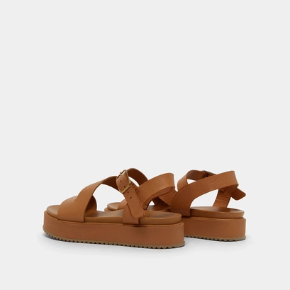 Platform sandals with straps in camel leather | ISAURE