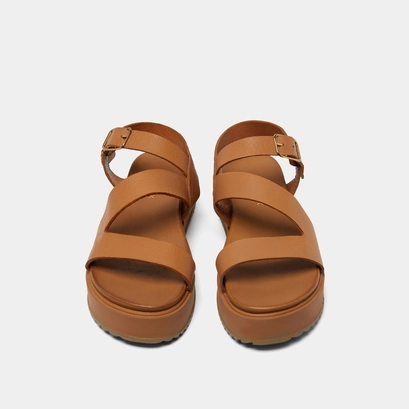 Platform sandals with straps in camel leather | ISAURE